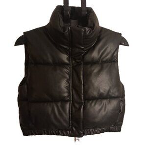 ZARA Gorpcore Black Faux Leather Crop Puffer Vest Women’s XS Streetwear EUC